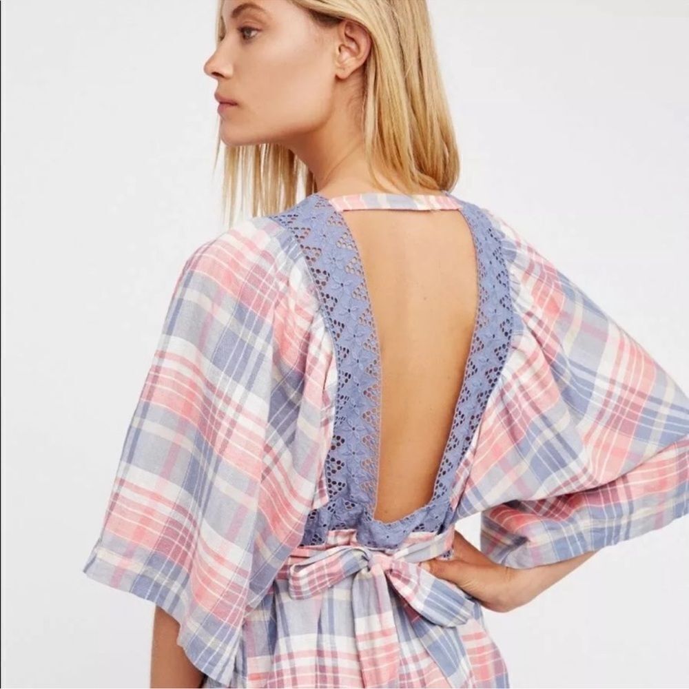 Free People Plaid For You Tunic Top SMALL - Picture 2 of 5